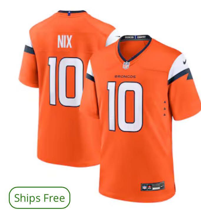 Men Denver Broncos #10 Nix Nike Orange 2024 NFL Draft First Round Pick Player Game Jersey